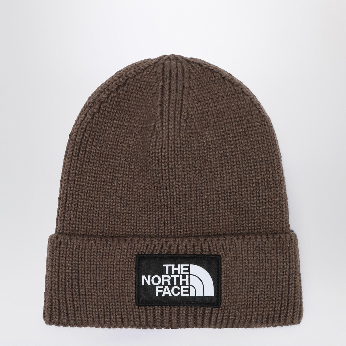 The North Face Brown beanie with logo patch