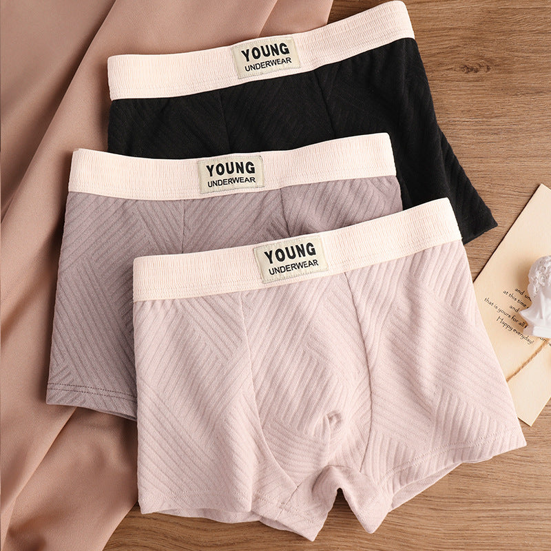 Cotton Men's Mid Waist Texture Boxer Briefs