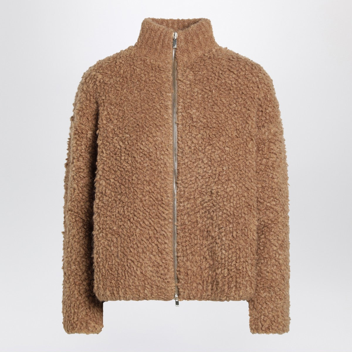 Max Mara Studio Beige zip-up cardigan in boucle wool blend