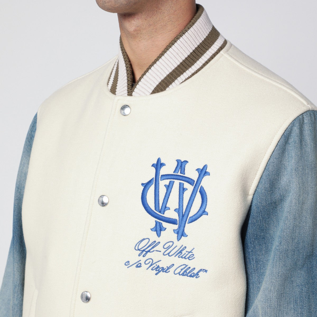 Off White Off-White™ Ivory bomber jacket with denim sleeves