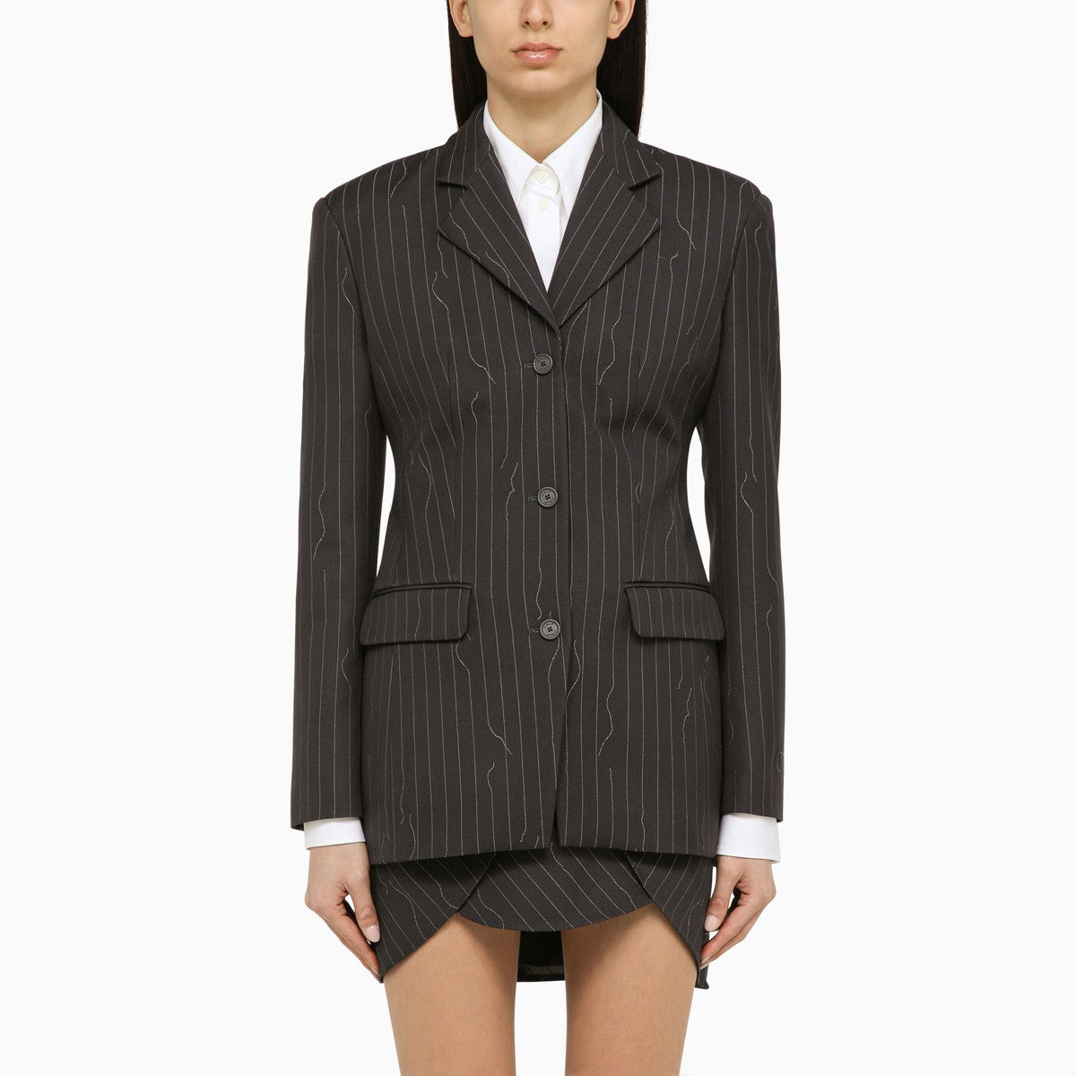Off White Off-White™ Grey single-breasted pinstripe jacket in wool blend