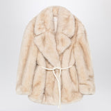 Sportmax Beige faux fur coat with belt