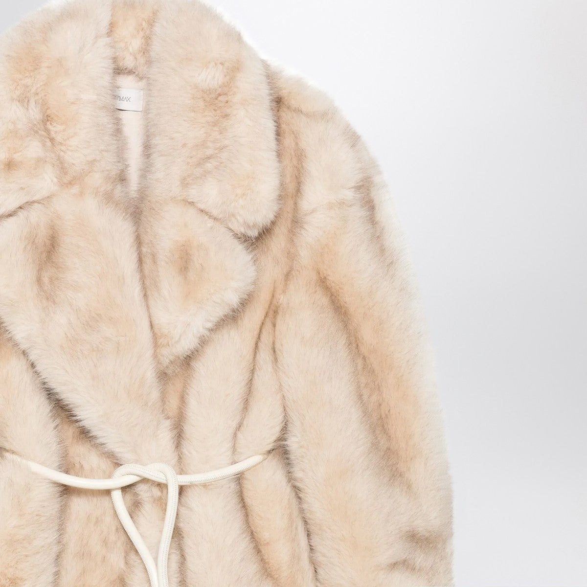 Sportmax Beige faux fur coat with belt