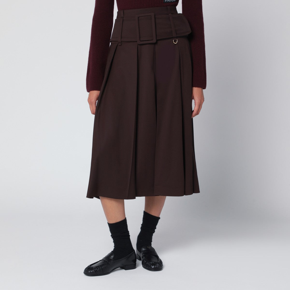 Patou Brown midi skirt with belt