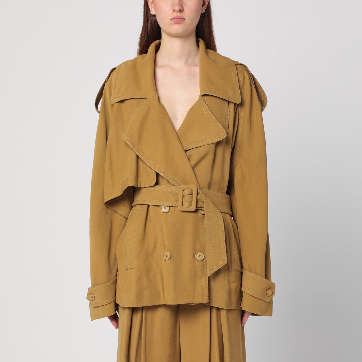 THE ANDAMANE Double-breasted overcoat in ochre yellow