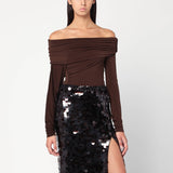 THE ANDAMANE Top with bare shoulders in brown jersey