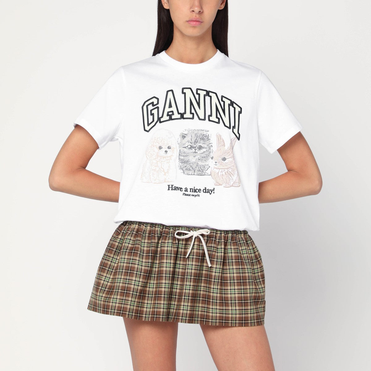 GANNI White T-shirt with logo print
