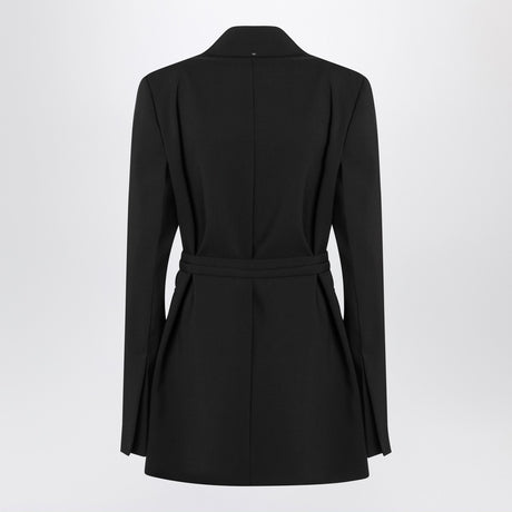 Sportmax Long double-breasted black jacket with belt