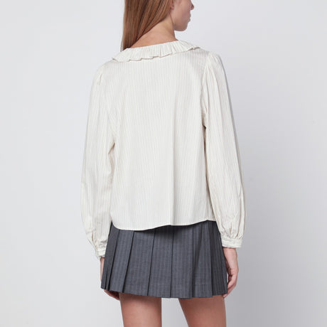 Dunst Light beige striped shirt with ruffles