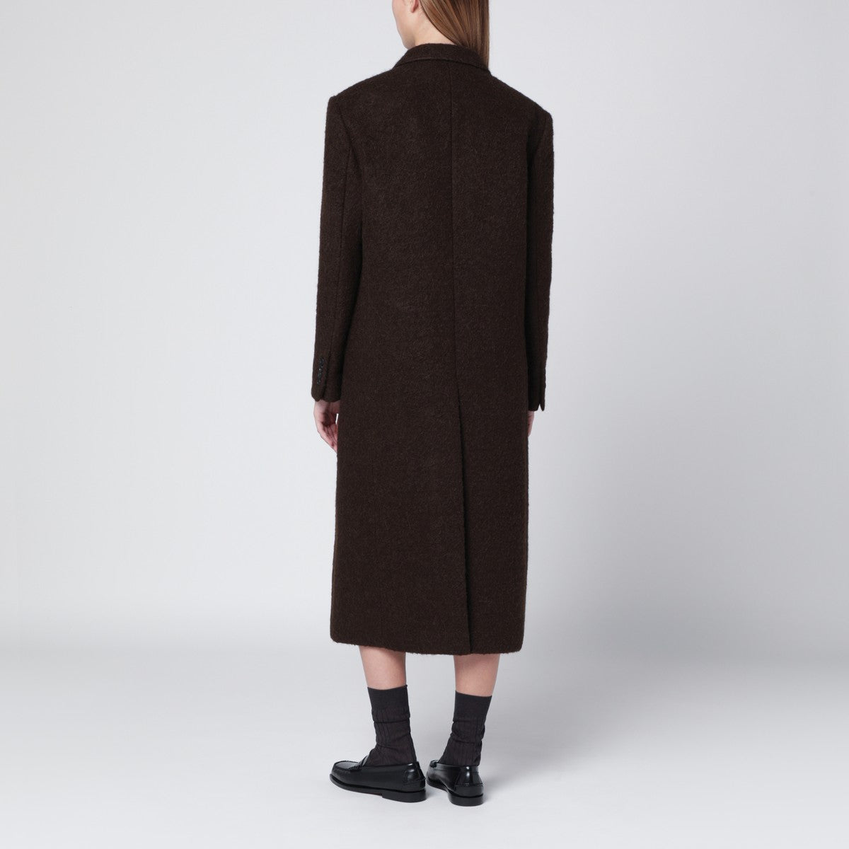 Dunst Brown single-breasted wool-blend coat