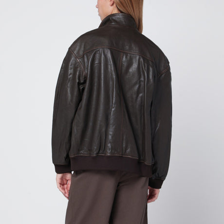 Dunst Dark brown leather zip-up bomber jacket