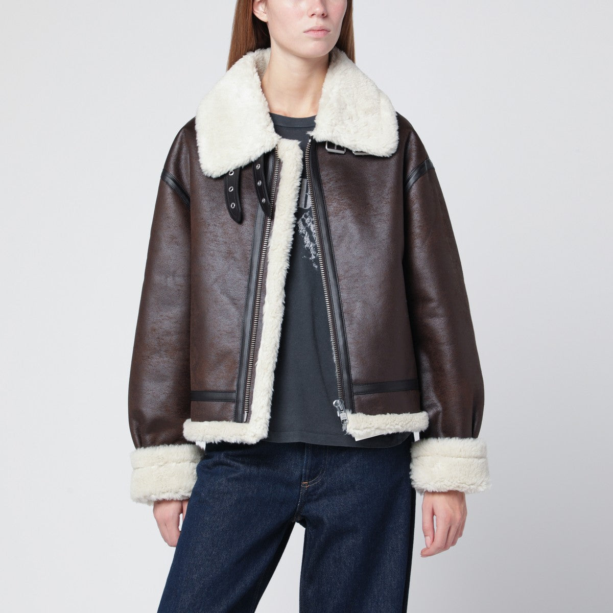 Dunst Brown faux-leather shearling-effect coat