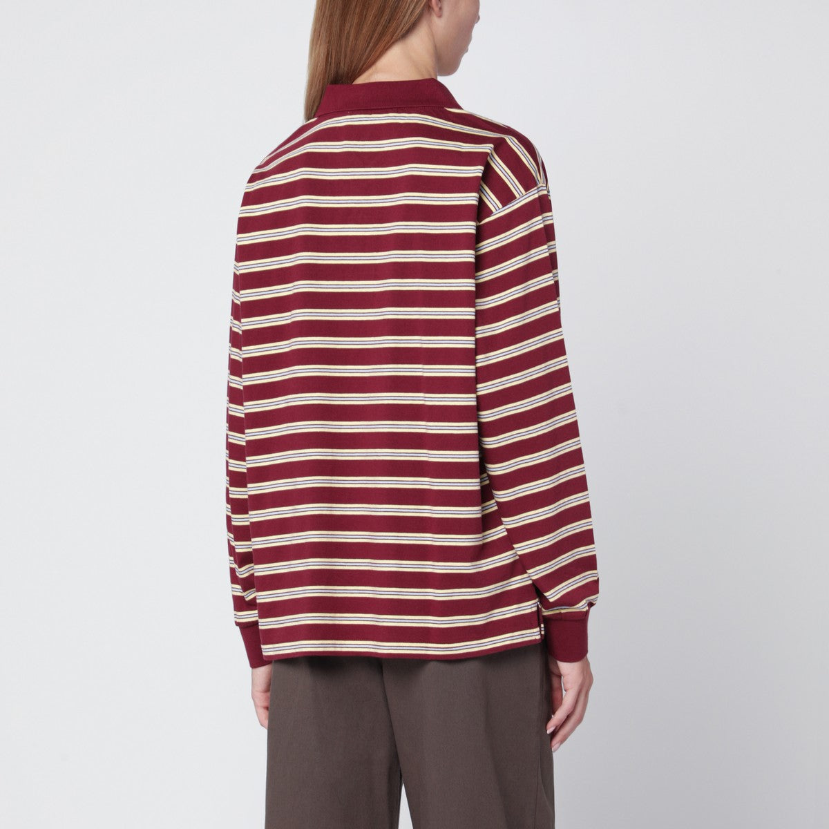 Dunst Burgundy striped cotton polo shirt