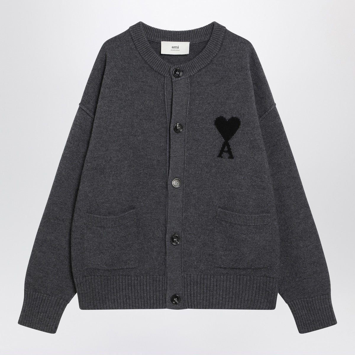 Ami Paris Grey Ami De Coeur cardigan