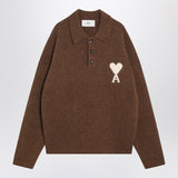 Ami Paris Ami De Coeur polo sweater in hazelnut color