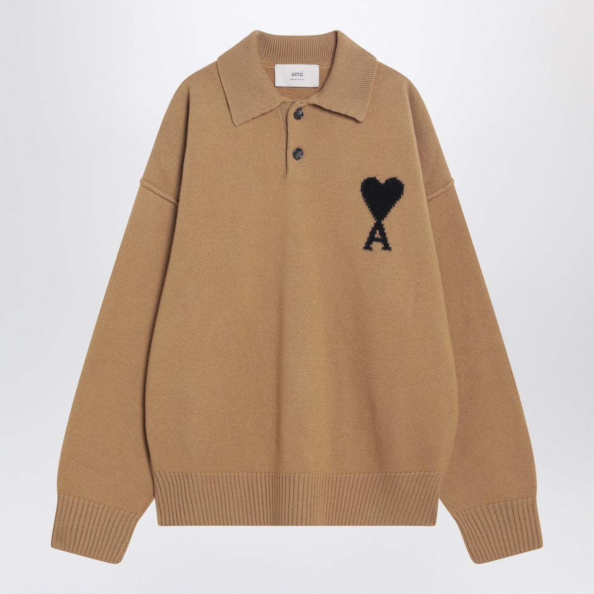 Ami Paris Camel-coloured Ami De Coeur polo sweater