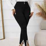 Ladies' Buttoned Pants With Slit At The Hem For Slimming And Slimming, Commuting Daily Pants, Long Pants
