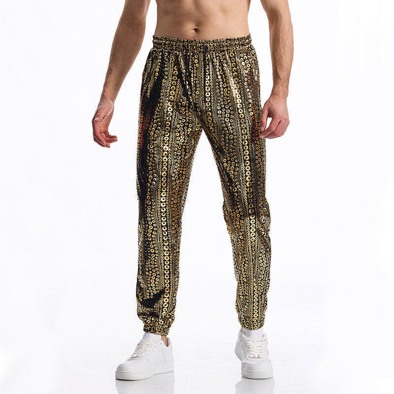Men's New Round Wave Bronzing Hip Hop Glossy Casual Pants Men