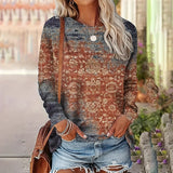 Women's Fashion Allover Print Long Sleeve T-Shirt, Soft Crew Neck Casual Tee