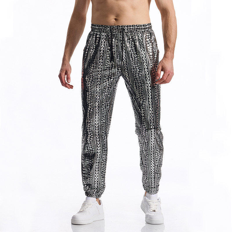 Men's New Round Wave Bronzing Hip Hop Glossy Casual Pants Men
