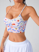 Women's Summer New Cross Thin-Strap Floral Print Daily Sports Bra