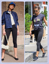 Yoga Pants - Cropped High-waisted Diagonal Pockets To Tuck In Solid Black Color
