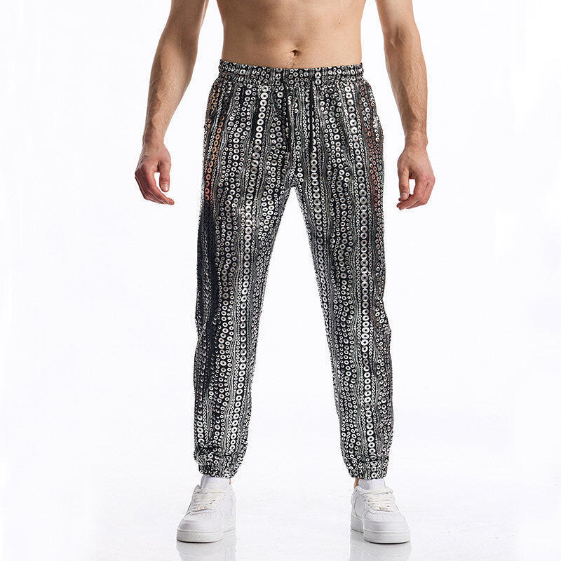 Men's New Round Wave Bronzing Hip Hop Glossy Casual Pants Men