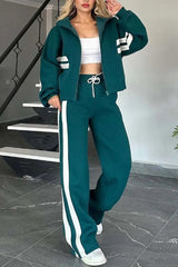 Y2K Striped Zip Top Jacket Casual Sportssuit Women