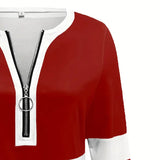 Women's Zip-Up Round Neck Long Sleeve Sweatshirt With Color Block Stripes - Casual Pullover Top For Spring&Fall